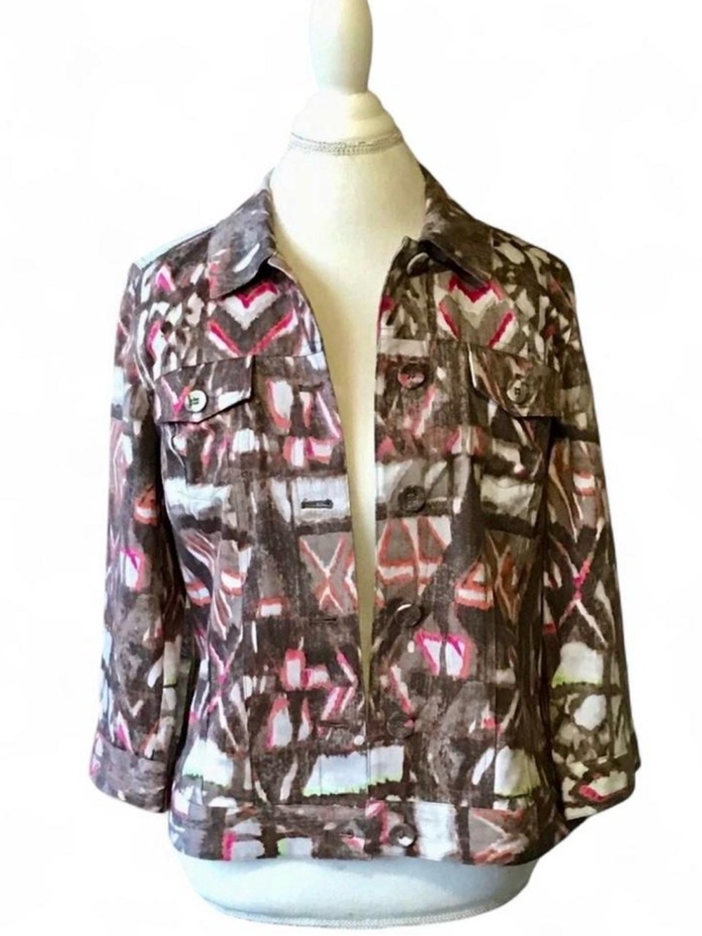 Chico's Lightweight Button-Front Abstract Geometric Print Jacket - Size 0